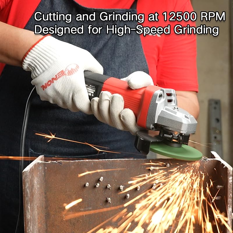 ENON Corded Electric Angle Grinder 900W 12500 RPM with 3 cutting wheel and 1 Grinder Wheel 100m for Grinding, Polishing & Cutting with 3 for Home & DIY Use, Back Switch (XE-4001H)