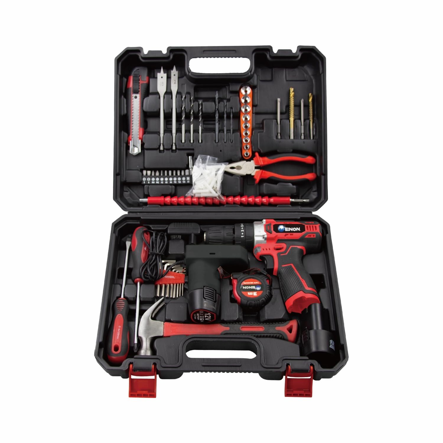 ENON 12V Cordless Drill Machine Kit Set With 86Pcs Powerful 300W Motor,2 Modes Of Speed,420-1500Rpm,Cordless Drilling Machine For Home Use Perfect For Drilling Wood,Metal (Xe-Cd1211),Multicolor