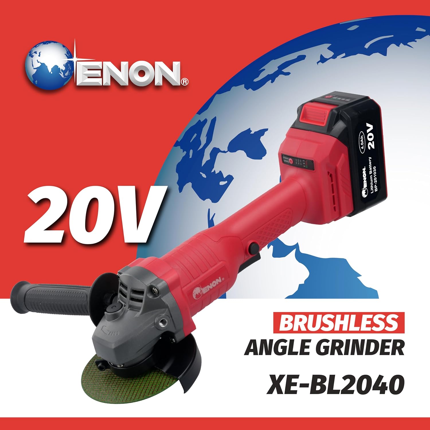 Enon Cordless Angle Grinder 700W | 20V Powerful Brushless Motor | 8800 RPM, 4Ah Battery & Charger | Grinding, Metal, Wood, Marble Cutting | Variable Speed Angle Grinder | 21 Pcs Accessories Kit Set