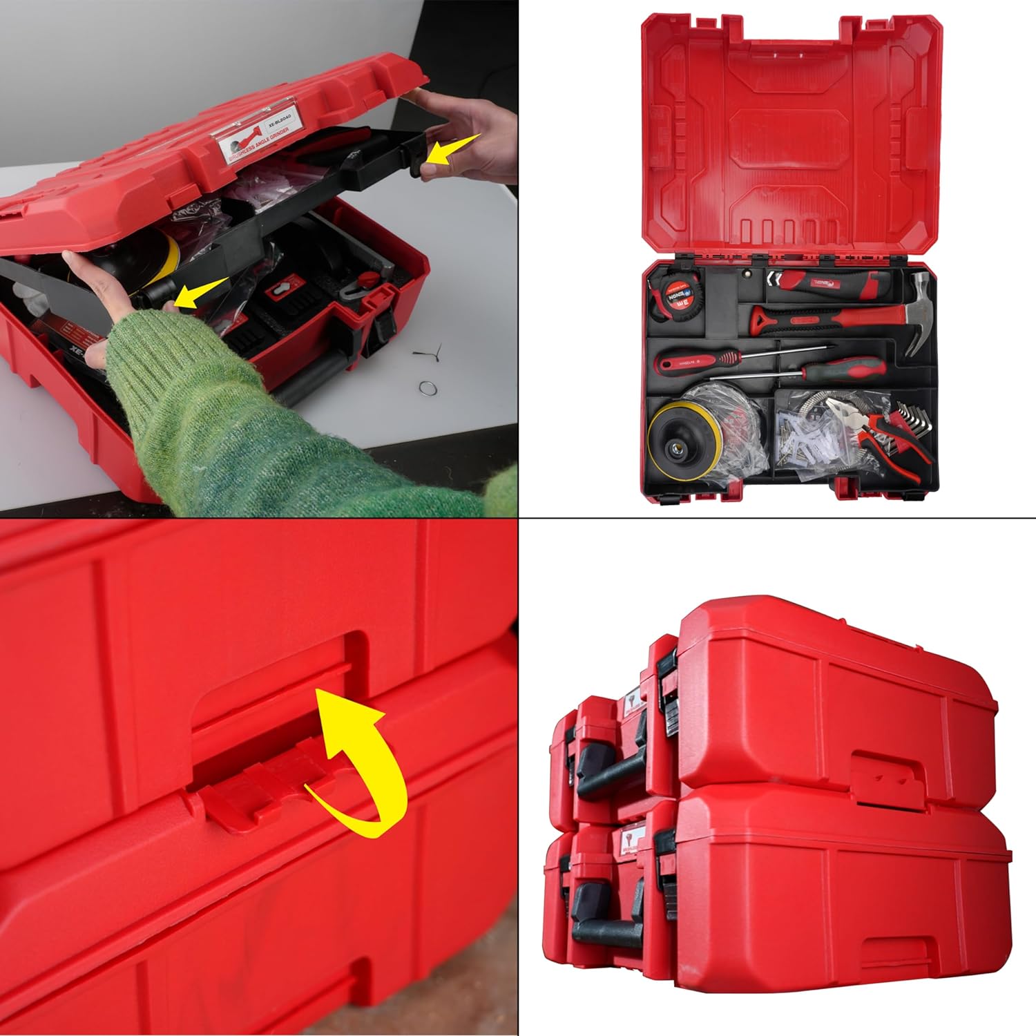 Enon Cordless Angle Grinder 700W | 20V Powerful Brushless Motor | 8800 RPM, 4Ah Battery & Charger | Grinding, Metal, Wood, Marble Cutting | Variable Speed Angle Grinder | 21 Pcs Accessories Kit Set