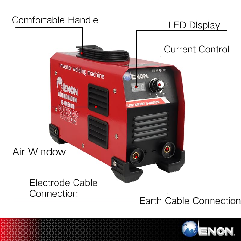 ENON 200A Professional Inverter ARC Welding Machine Dual Phase, 9500W Advanced IGBT Hot Start, Anti-Stick, LED Display, Portable/Compact Welding Machine for Home Use/DIY (XE-WM2001D)