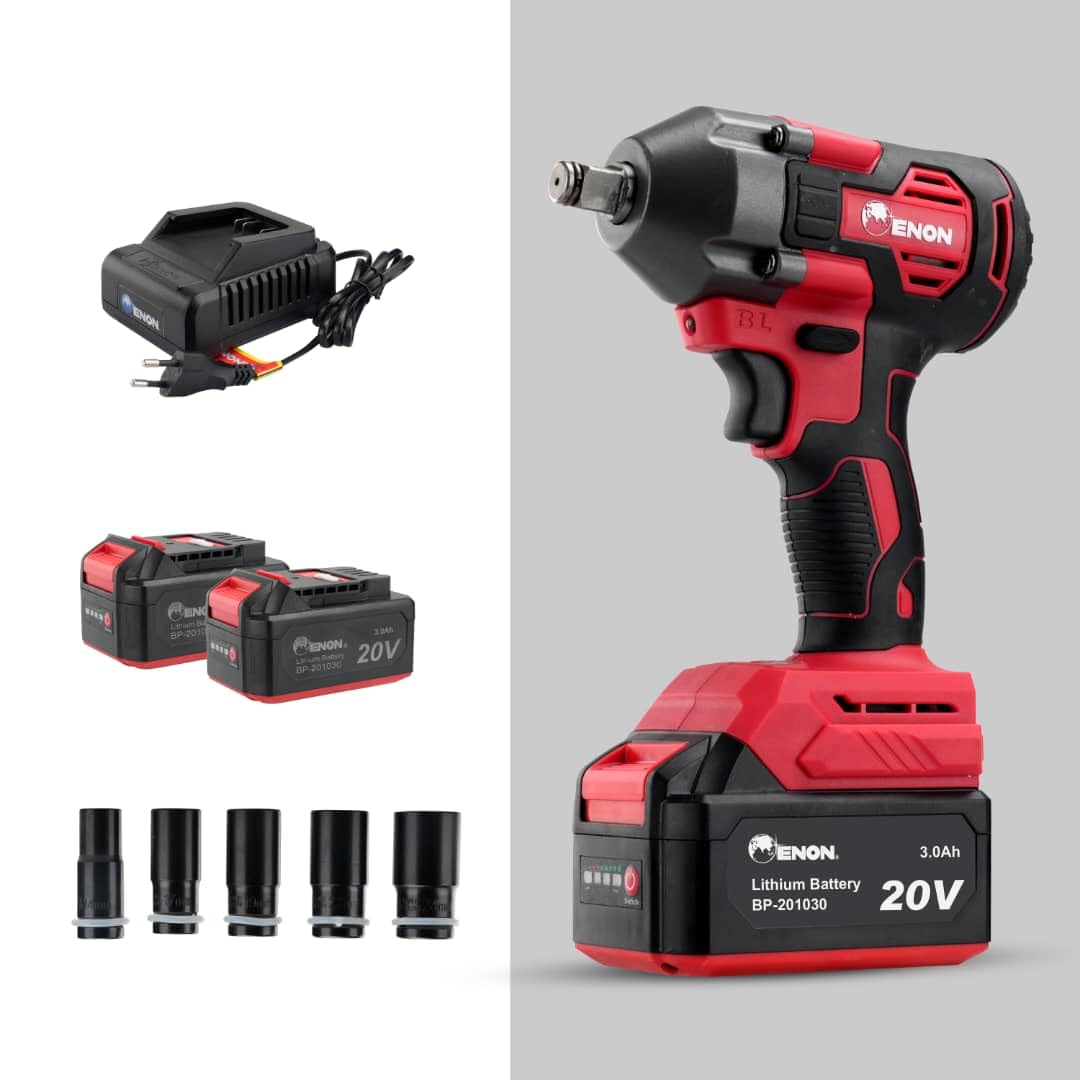 ENON 20V Cordless Impact Wrench Drill Kit 102 Pcs Accessories | Powerful Brushless Motor | 410NM Torque | 1/2 Inch | LED Light | Reverse & Forward Rotation | 2Pcs Li-ion Batteries | Power Tools