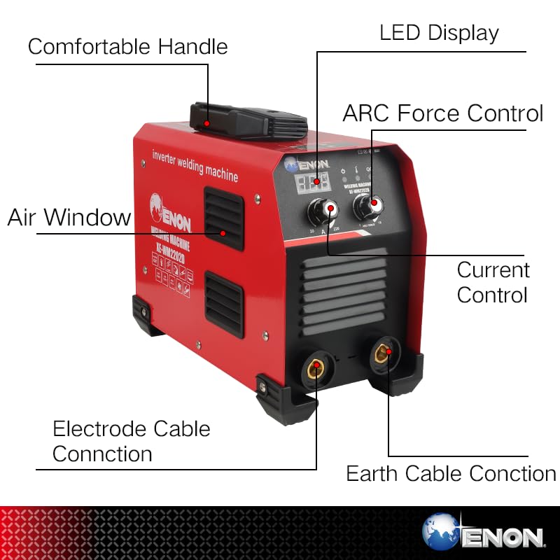 ENON 220A ARC Welding Machine Dual Phase Professional Inverter, 10800W Advanced IGBT Hot Start, Anti-Stick, LED Display, Portable/Compact Welding Machine for Home Use/DIY (XE-WM2202D)