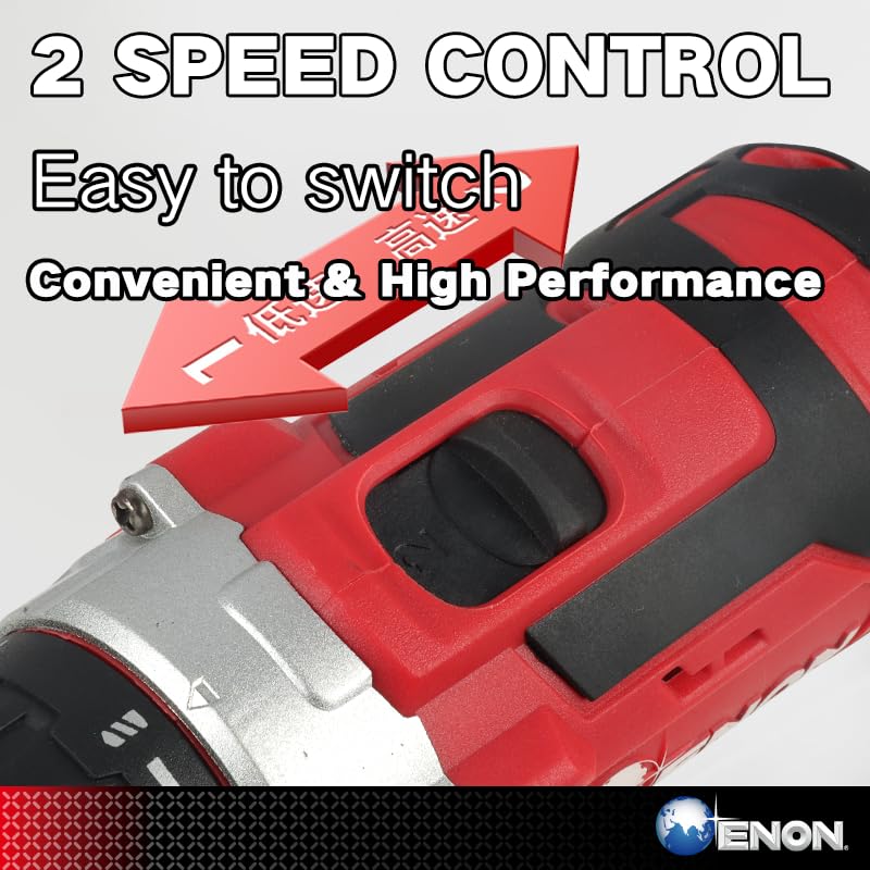 Enon 12V Cordless Drill Machine For Home Use|Cordless Screw Driver Machine|2-Speed, Led, 0-1500Rpm|1-10Mm Chuck For Home Use|Drilling, Wood, Metal And Pvc Etc.|Heavy Duty, 1500 Mah Battery - Black