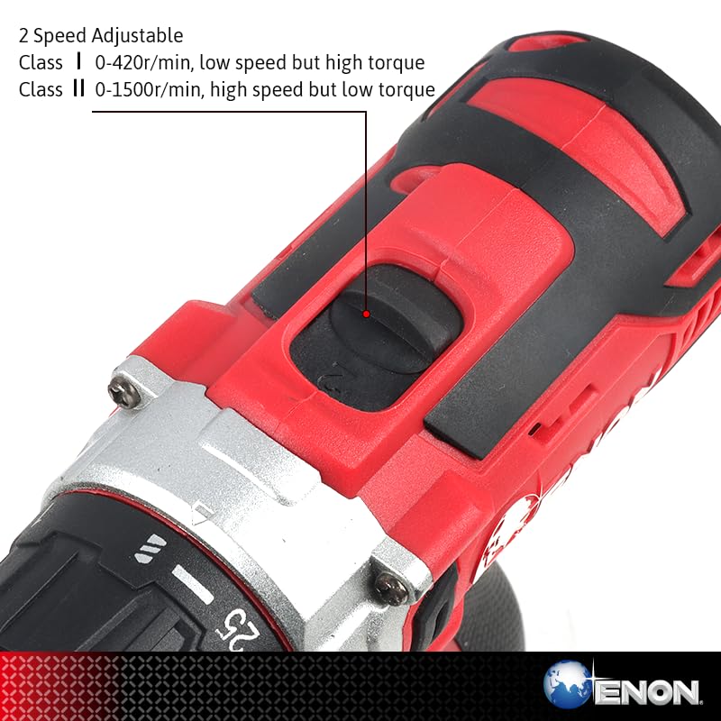 Enon 12V Cordless Drill Machine For Home Use|Cordless Screw Driver Machine|2-Speed, Led, 0-1500Rpm|1-10Mm Chuck For Home Use|Drilling, Wood, Metal And Pvc Etc.|Heavy Duty, 1500 Mah Battery - Black