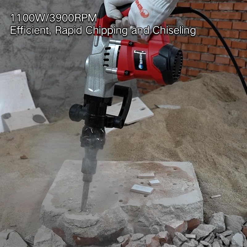 Enon 1100W Demolition Hammer 7Kg, Side Handle, Convenient & Comfortable Operation, Strong & Durable Use, 230V, 50Hz, 3900Bpm (Xe-3501) - Black