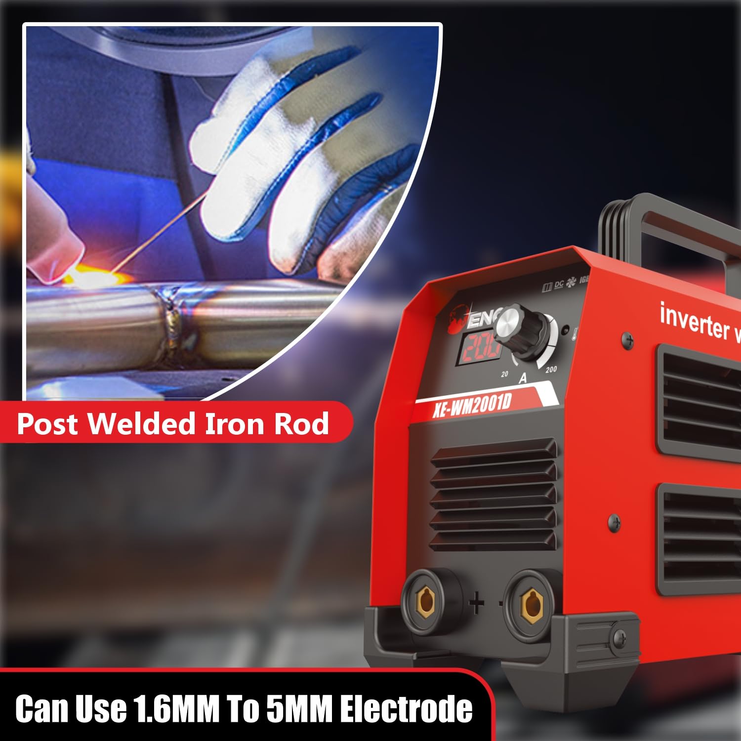 ENON 200A Professional Inverter ARC Welding Machine Dual Phase, 9500W Advanced IGBT Hot Start, Anti-Stick, LED Display, Portable/Compact Welding Machine for Home Use/DIY (XE-WM2001D)