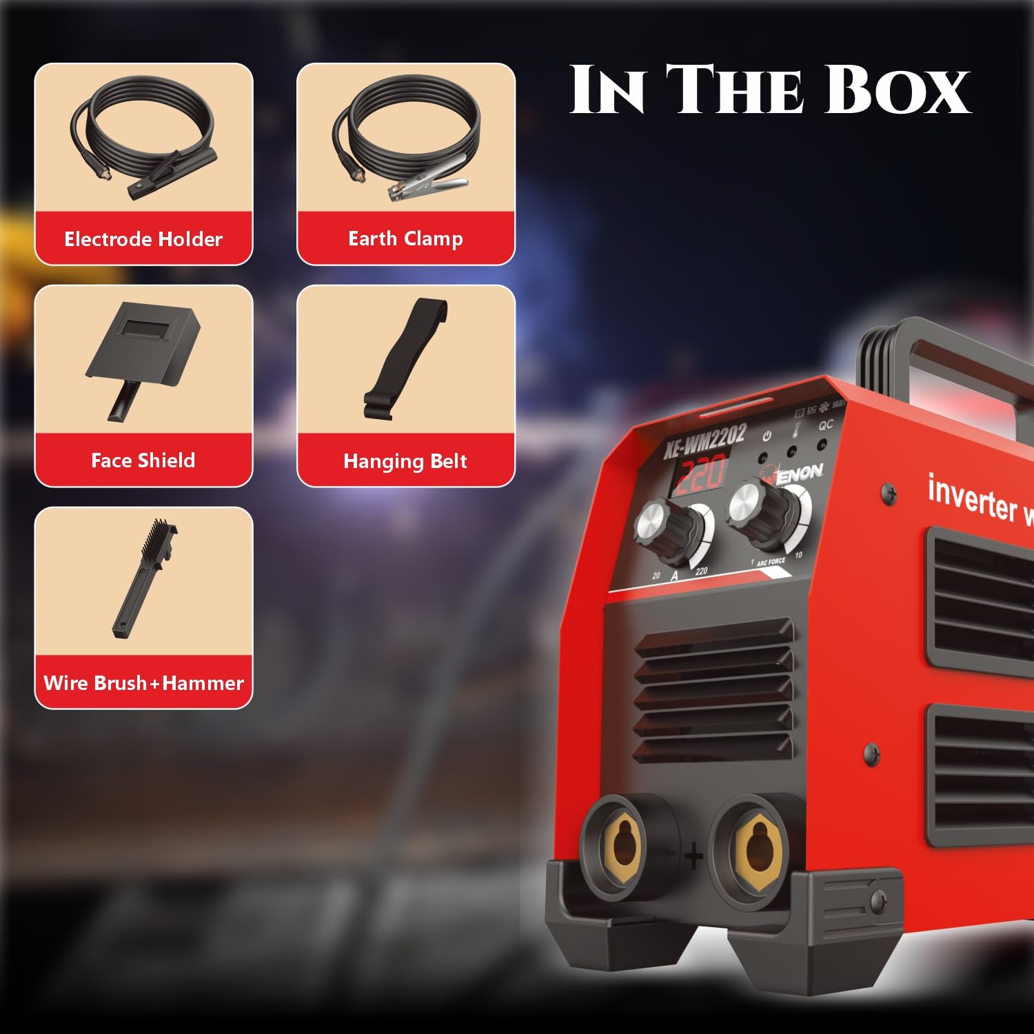 ENON Inverter ARC Welding Machine 20-220A (Advanced IGBT) Single Phase, 10800W, Hot Start, Anti-Stick, Portable (XE-WM2202)
