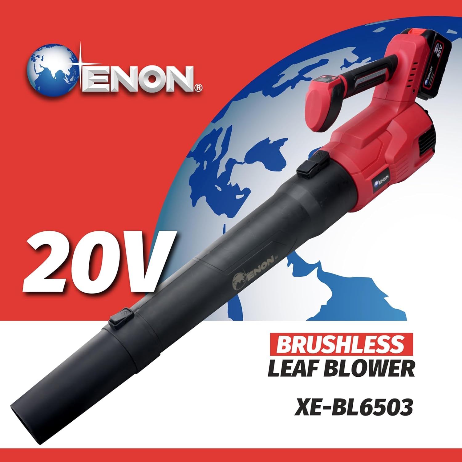 ENON Cordless Air Blower, 20V Multipurpose Portable Long Leaf Blower, Brushless, 5.AH Powerful Batteries, Handheld with Variable Speed for Gardening Works, Car Cleaning, Dust Cleaning (XE-BL6503)