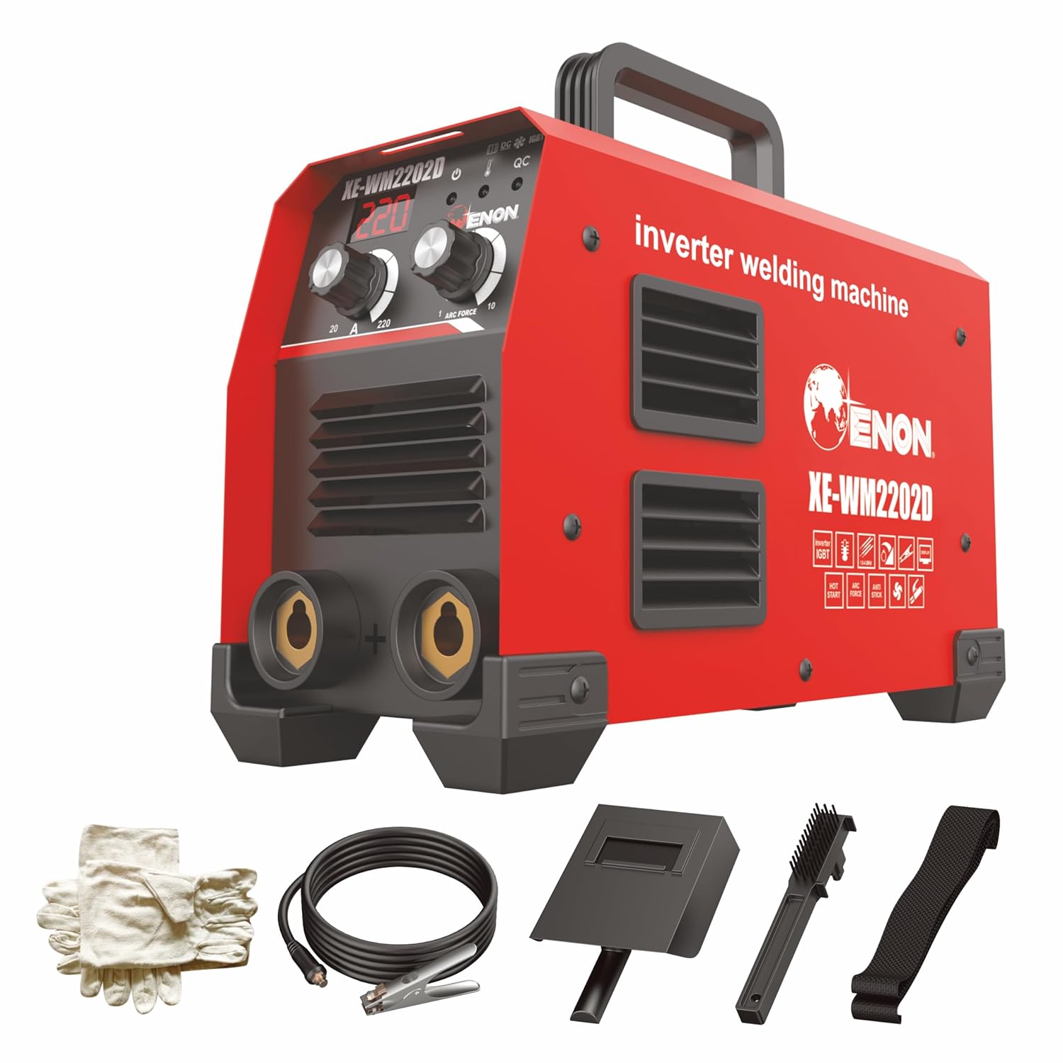 ENON 220A ARC Welding Machine Dual Phase Professional Inverter, 10800W Advanced IGBT Hot Start, Anti-Stick, LED Display, Portable/Compact Welding Machine for Home Use/DIY (XE-WM2202D)