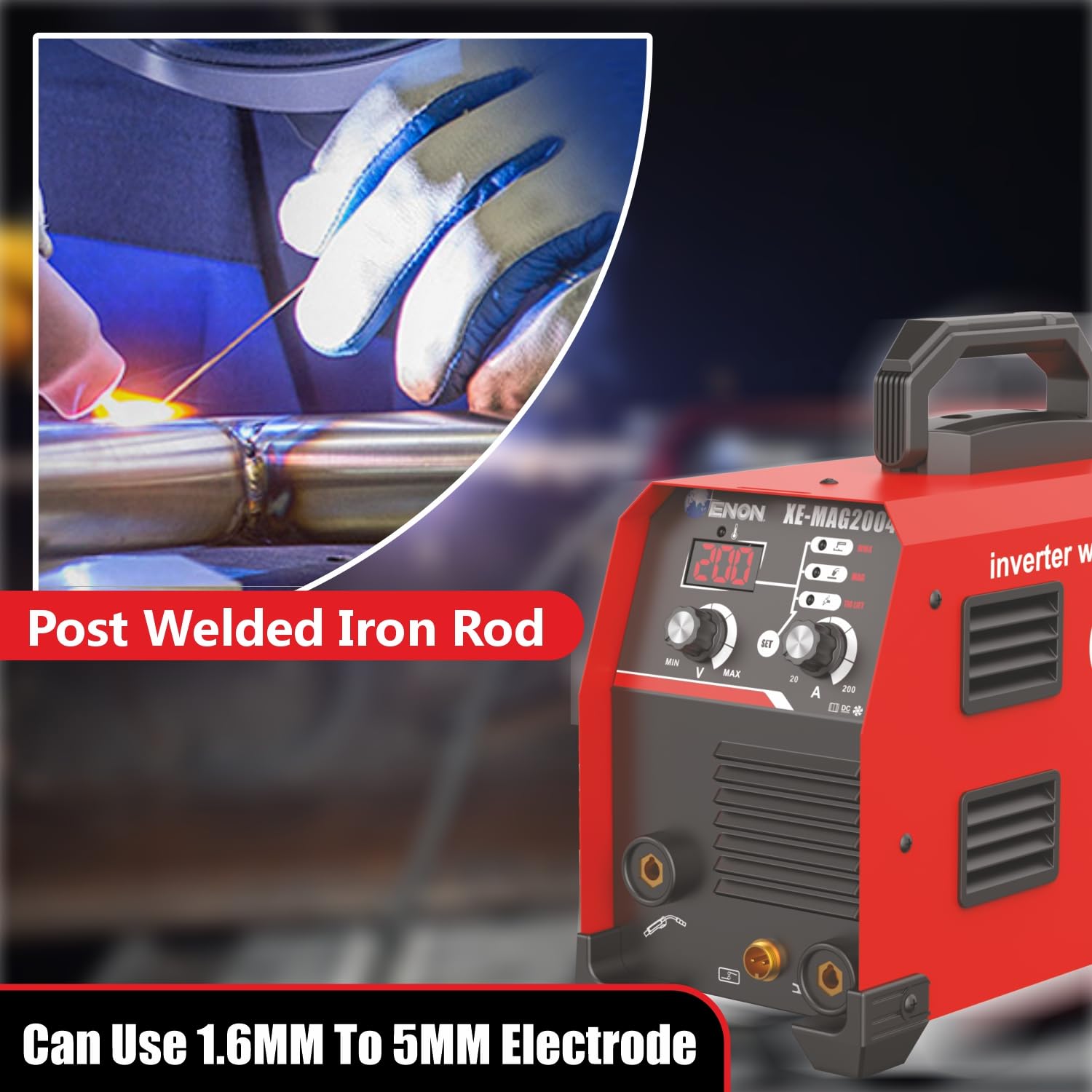 ENON Inverter Welding Machine 200 amp MAG/MMA/TIG Lift140-1KG, (Advanced IGBT) Single Phase Power Welder, 8200W, Hot Start, ARC Force, Anti-Stick, Portable, DIY Welder Machine (XE-MAG2004)