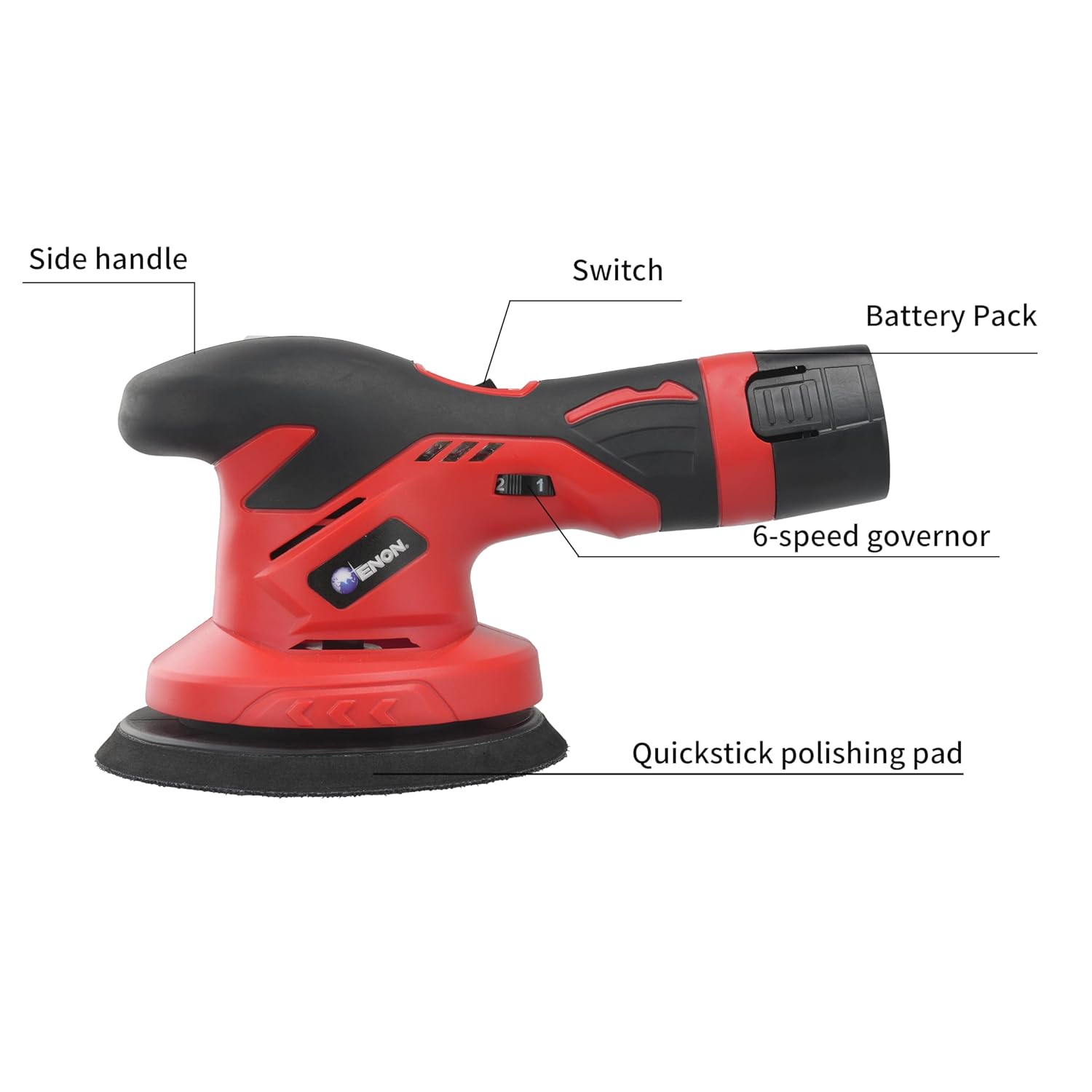 ENON 12v Cordless Car Polisher Kit Set, 2500-5000 RPM, 2X Battery, Brushless Car Polishing Machine, Buffer Polisher with 6 Variable Speeds, Sander for Car Waxing Buffing Scratch Repairing (XE-BL 1250)