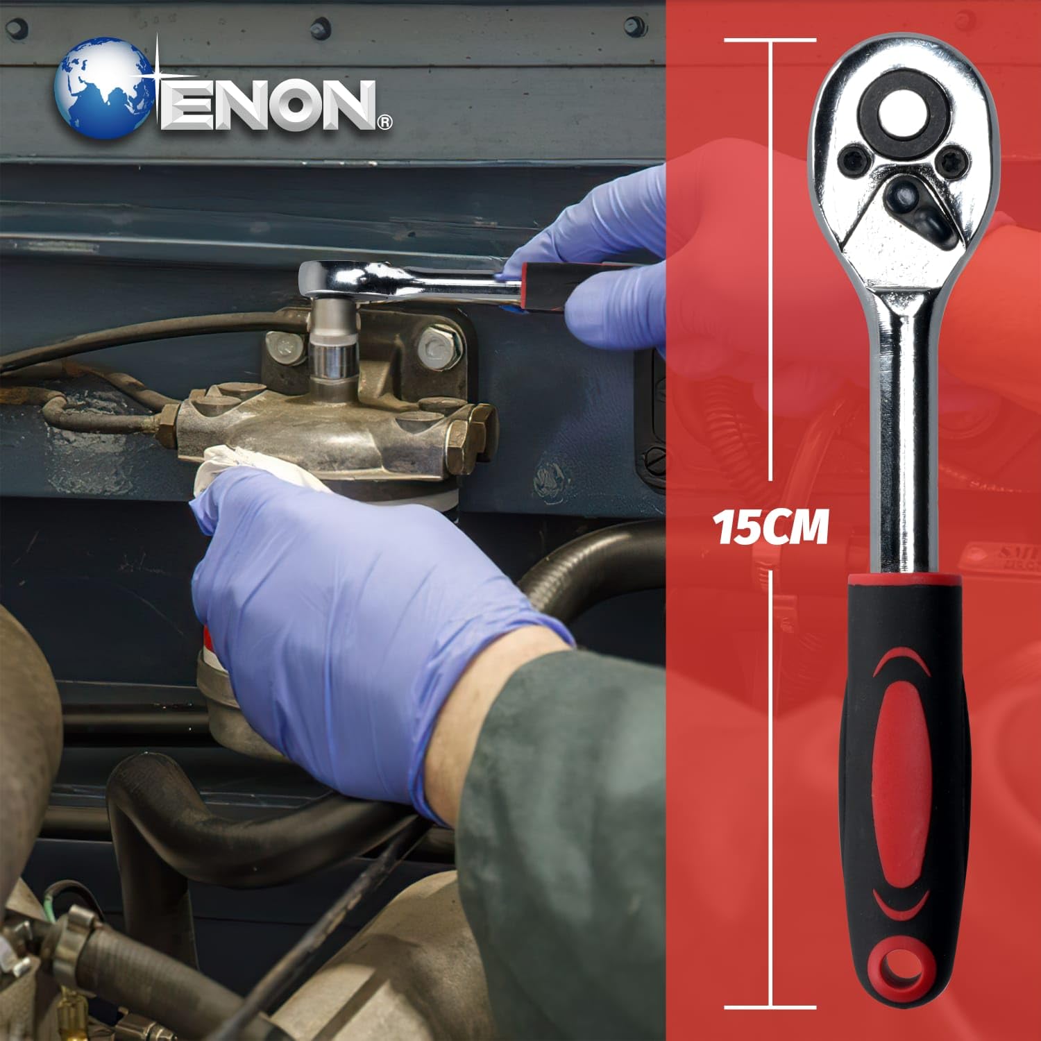ENON Hand Tool Kit (46 Pcs) Household|1/4 Drive Socket|Screwdriver Wrench Set For Bike,Car Repairs&More|Spanner&Socket Set|All Size Tool Kit Goti Pana Set|Perfect For Diy Enthusiasts,Red