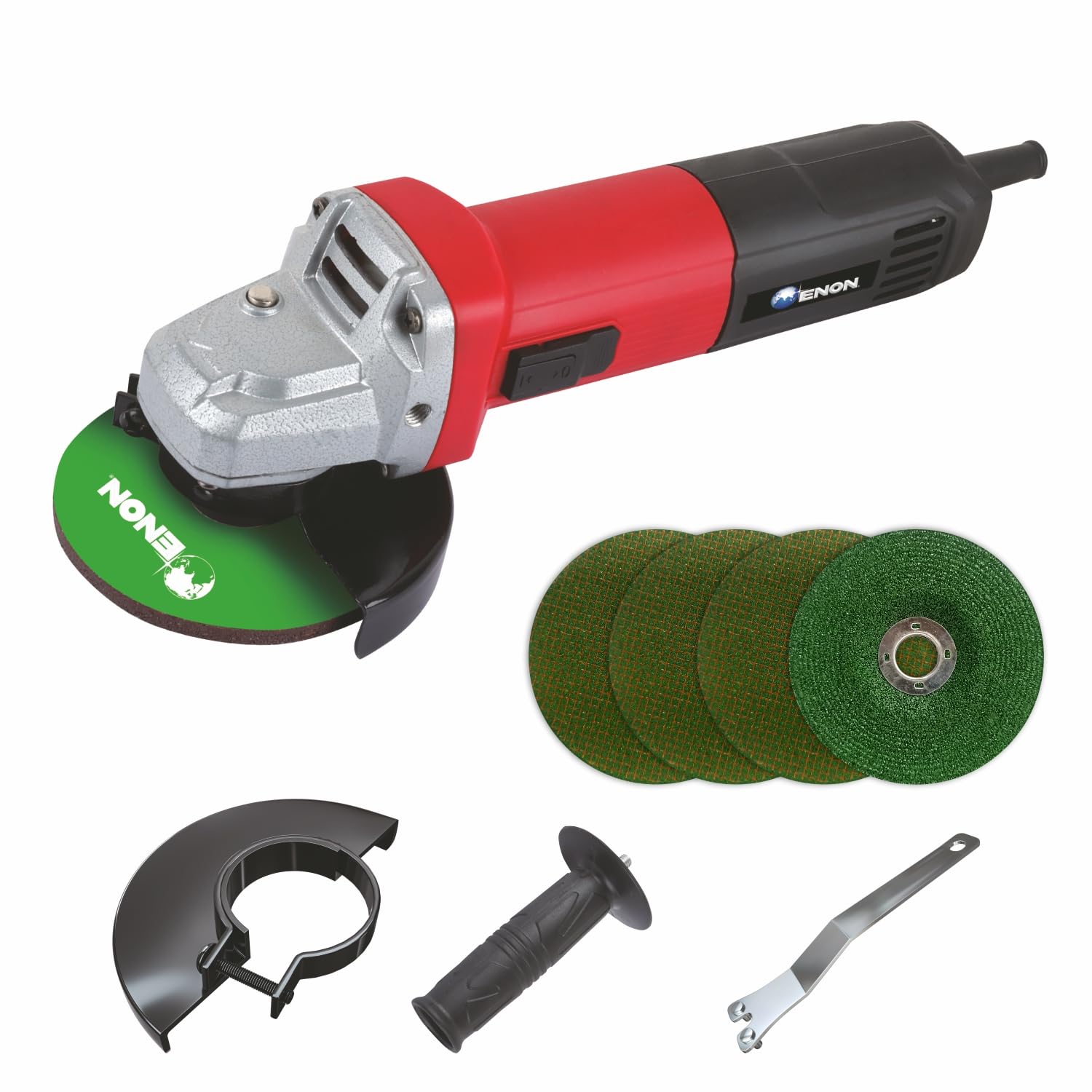 ENON 900W Professional Electric Angle Grinder, 12500RPM, For Grinding, Polishing & Cutting, 3 cutting and 1 grinding wheel, Multipurpose Grinder Machine for Home & Professional Use (XE-4001S)