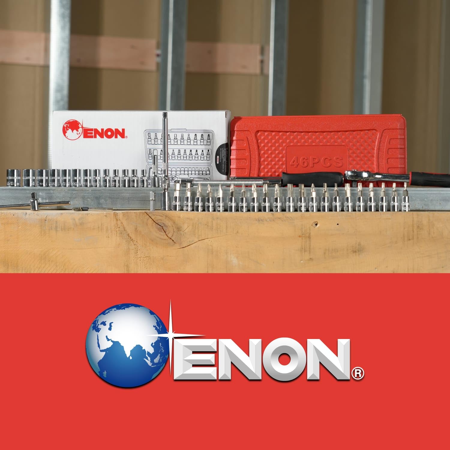 ENON Hand Tool Kit (46 Pcs) Household|1/4 Drive Socket|Screwdriver Wrench Set For Bike,Car Repairs&More|Spanner&Socket Set|All Size Tool Kit Goti Pana Set|Perfect For Diy Enthusiasts,Red