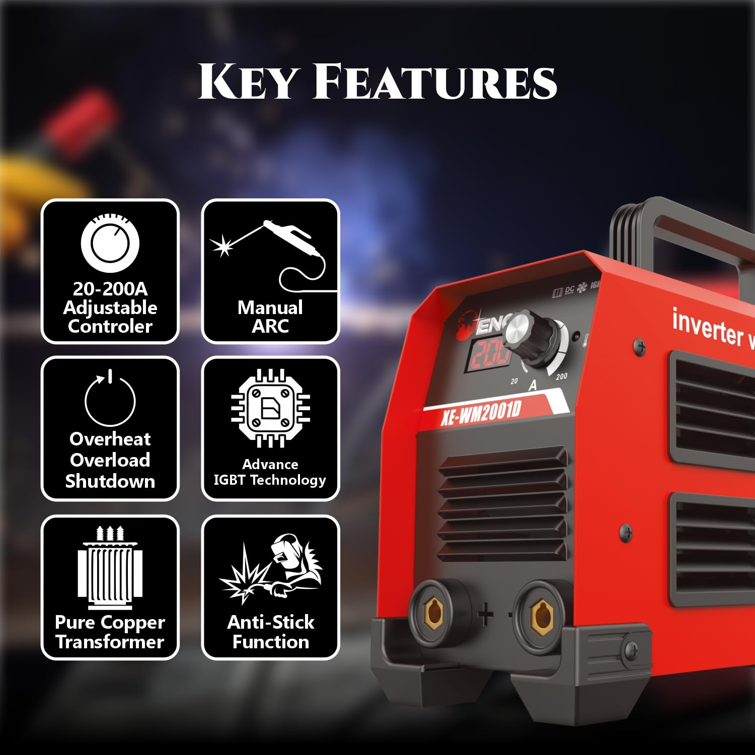 ENON 200A Professional Inverter ARC Welding Machine Dual Phase, 9500W Advanced IGBT Hot Start, Anti-Stick, LED Display, Portable/Compact Welding Machine for Home Use/DIY (XE-WM2001D)