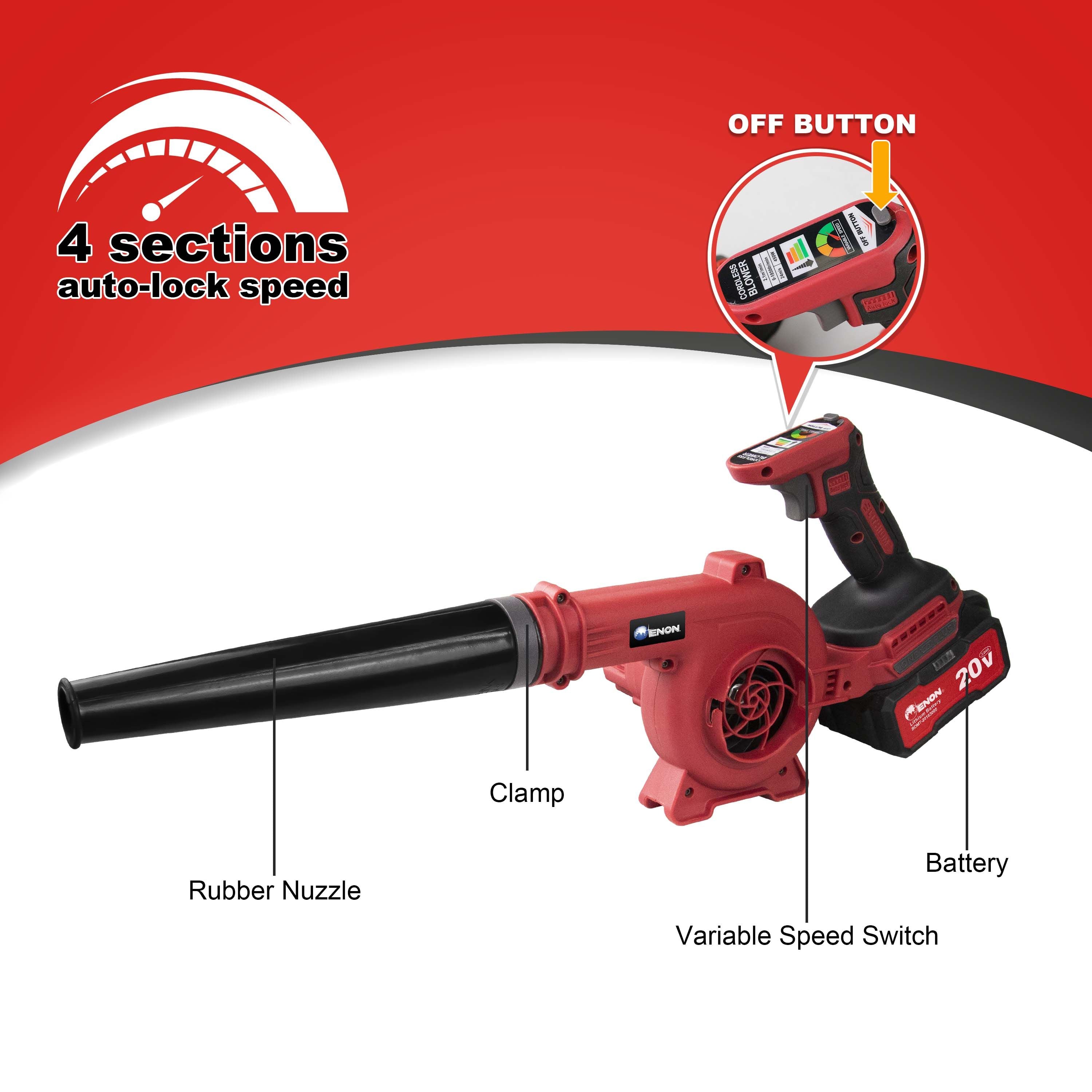 ENON 20V Cordless 2-in-1 Air Blower & Vacuum - Portable, Variable Speed for Garden, Car & Home Cleaning (XE-CD6502)